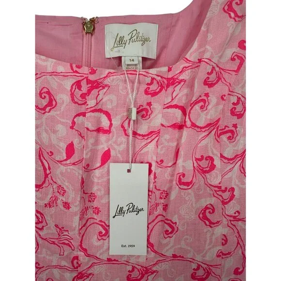 🦩 NWT Lilly Pulitzer Pink Calina Linen Midi Dress 14 🦩 - Picture 4 of 9